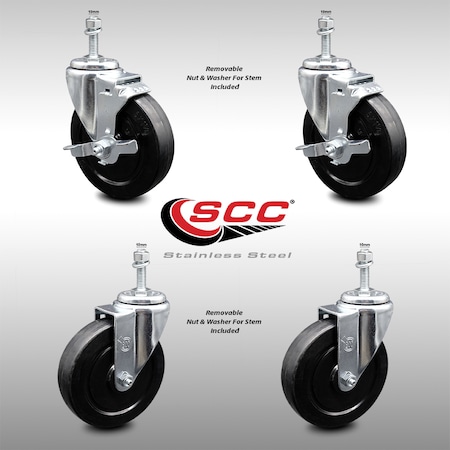 Service Caster 5 Inch SS Soft Rubber Wheel Swivel 10mm Threaded Stem Caster Brake SCC, 2PK SCC-SSTS20S514-SRS-M1015-2-TLB-2